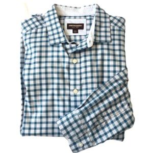Johnston Murphy blue white plaid button down XXL